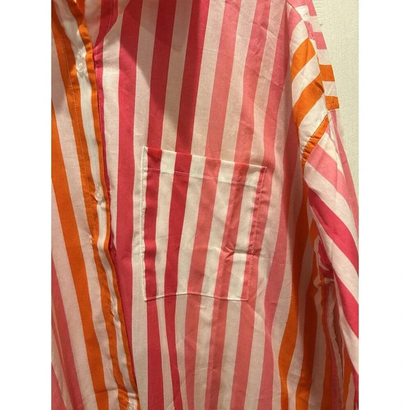 Beach Riot Alexa Coverup Sunset Pink Red Striped Button Front Petite Large - Picture 2 of 6